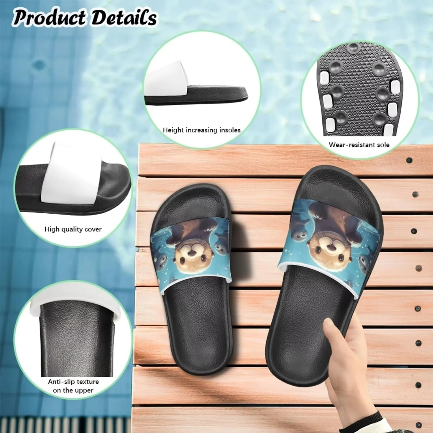 UNICEU Kids Slippers Slip-On Open Toe Quick Drying Slides Sandals Girls Boys Casual Non-Slip Lightweight Shower Shoes