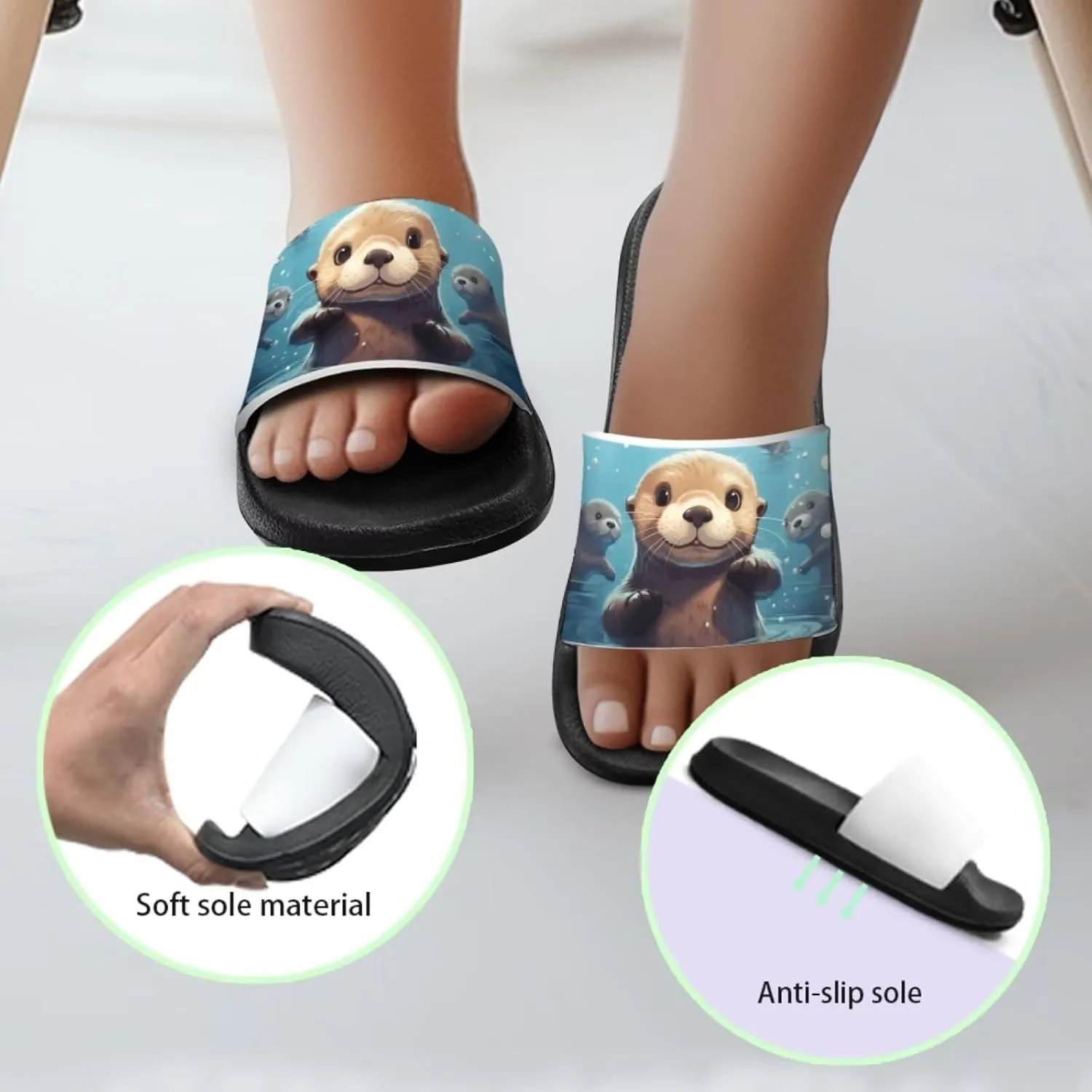 UNICEU Kids Slippers Slip-On Open Toe Quick Drying Slides Sandals Girls Boys Casual Non-Slip Lightweight Shower Shoes