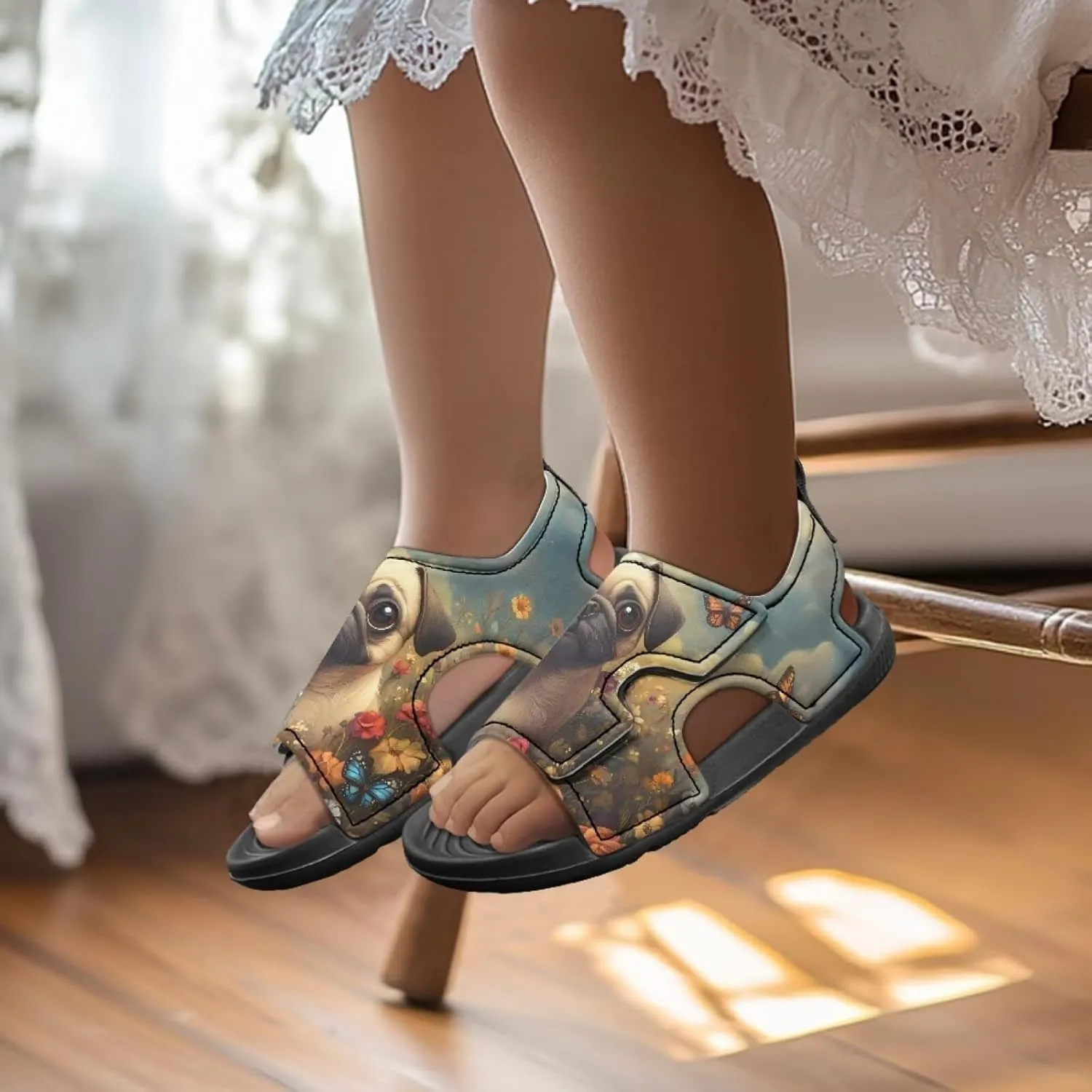 Unisex Child Sandals Open Toe Cute Summer Water Hiking Shoes for Boys Girls Sloth Sunflower Outdoor Sport Athletic Beach Sandals Adjustable Strap