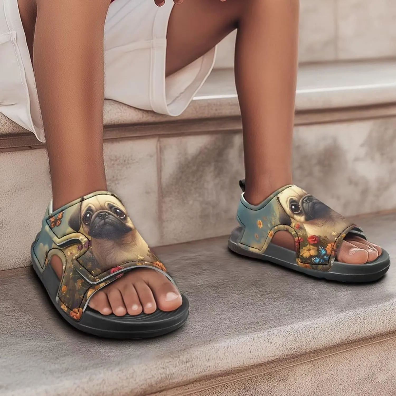 Unisex Child Sandals Open Toe Cute Summer Water Hiking Shoes for Boys Girls Sloth Sunflower Outdoor Sport Athletic Beach Sandals Adjustable Strap
