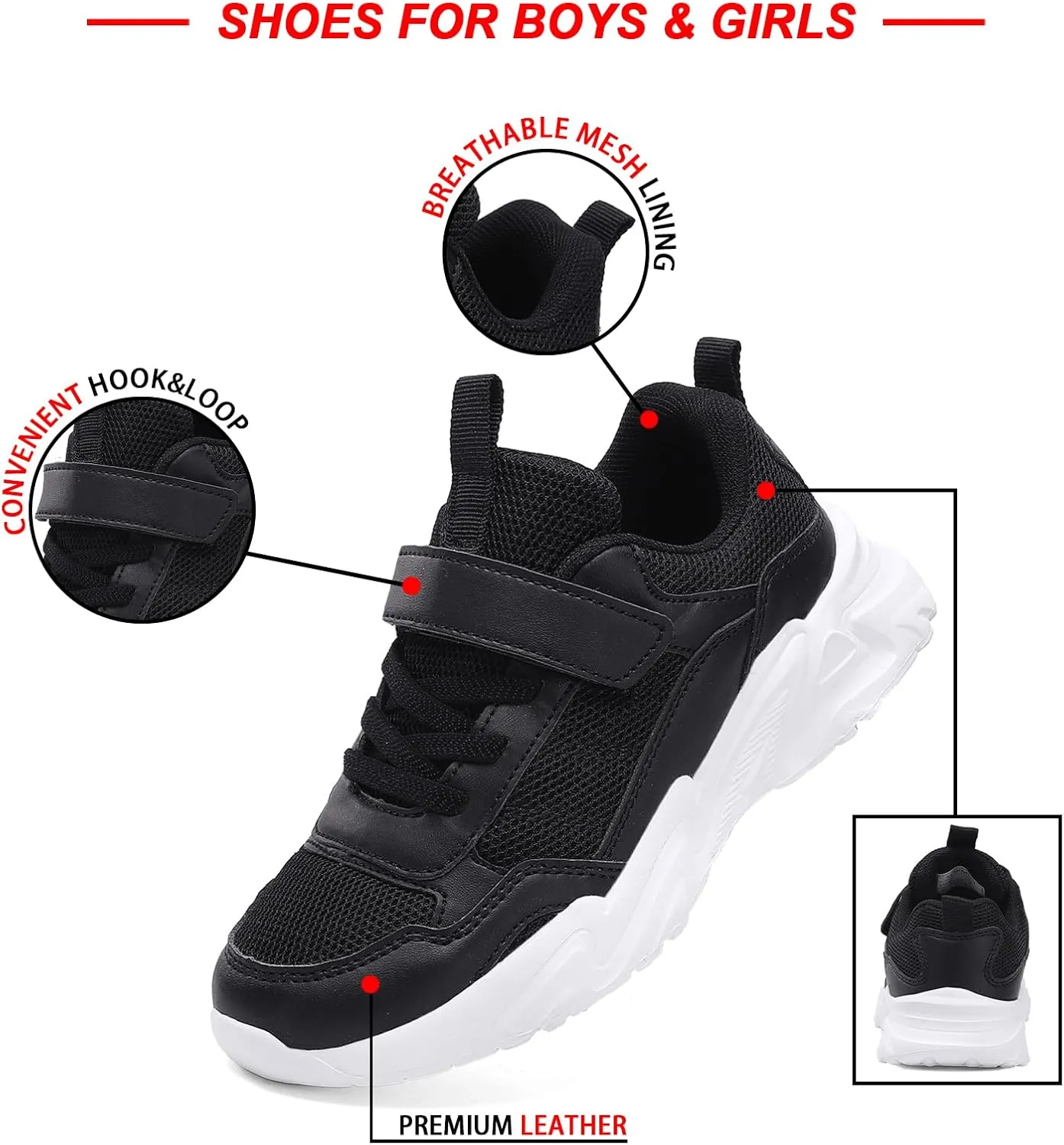 Unisex-Child White Tennis Shoes Breathable Sneakers for Boys Girls Lightweight Running Shoes Kids Toddler/Little Kid/Big Kid Gym Footwear