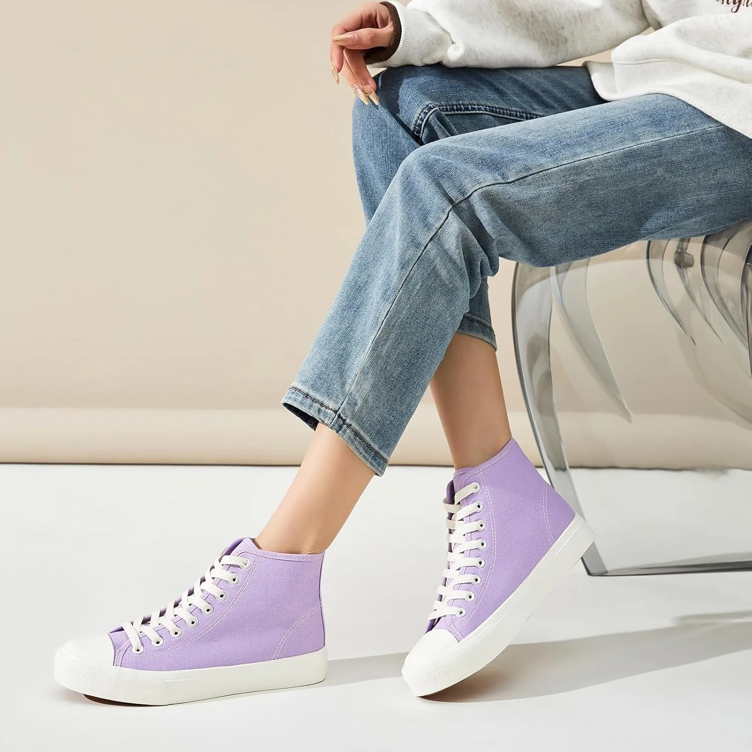 Uoidru High Top Sneakers for Women Canvas Shoes White Canvas High Tops Women Casual Shoes Lace Up Fashion Sneakers