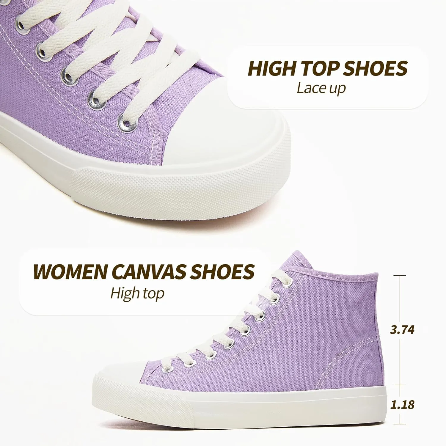 Uoidru High Top Sneakers for Women Canvas Shoes White Canvas High Tops Women Casual Shoes Lace Up Fashion Sneakers