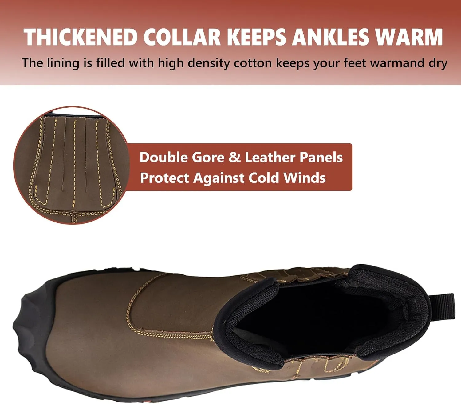 UPIShi Men's Waterproof Work Slip On Snow Boot Leather Outdoor Walking Hiking Casual Shoes