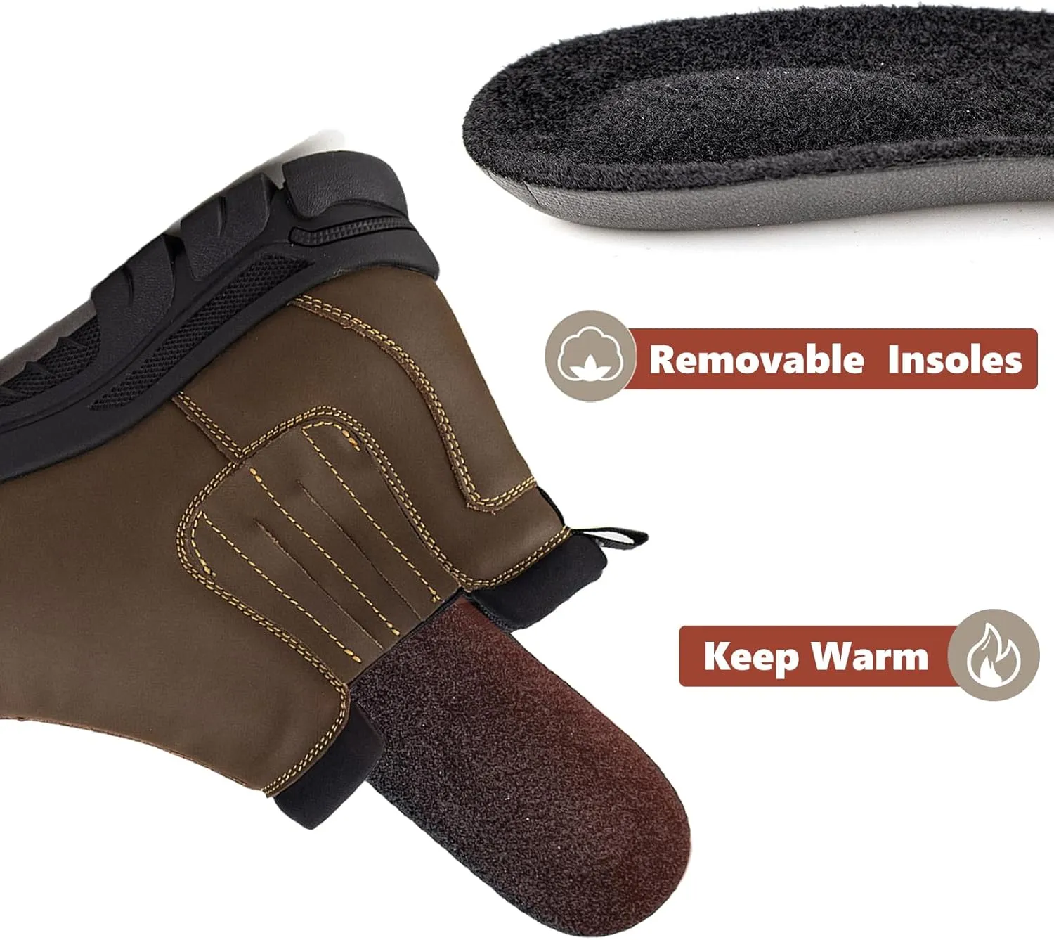 UPIShi Men's Waterproof Work Slip On Snow Boot Leather Outdoor Walking Hiking Casual Shoes