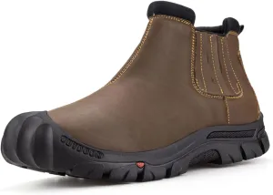 UPIShi Men's Waterproof Work Slip On Snow Boot Leather Outdoor Walking Hiking Casual Shoes