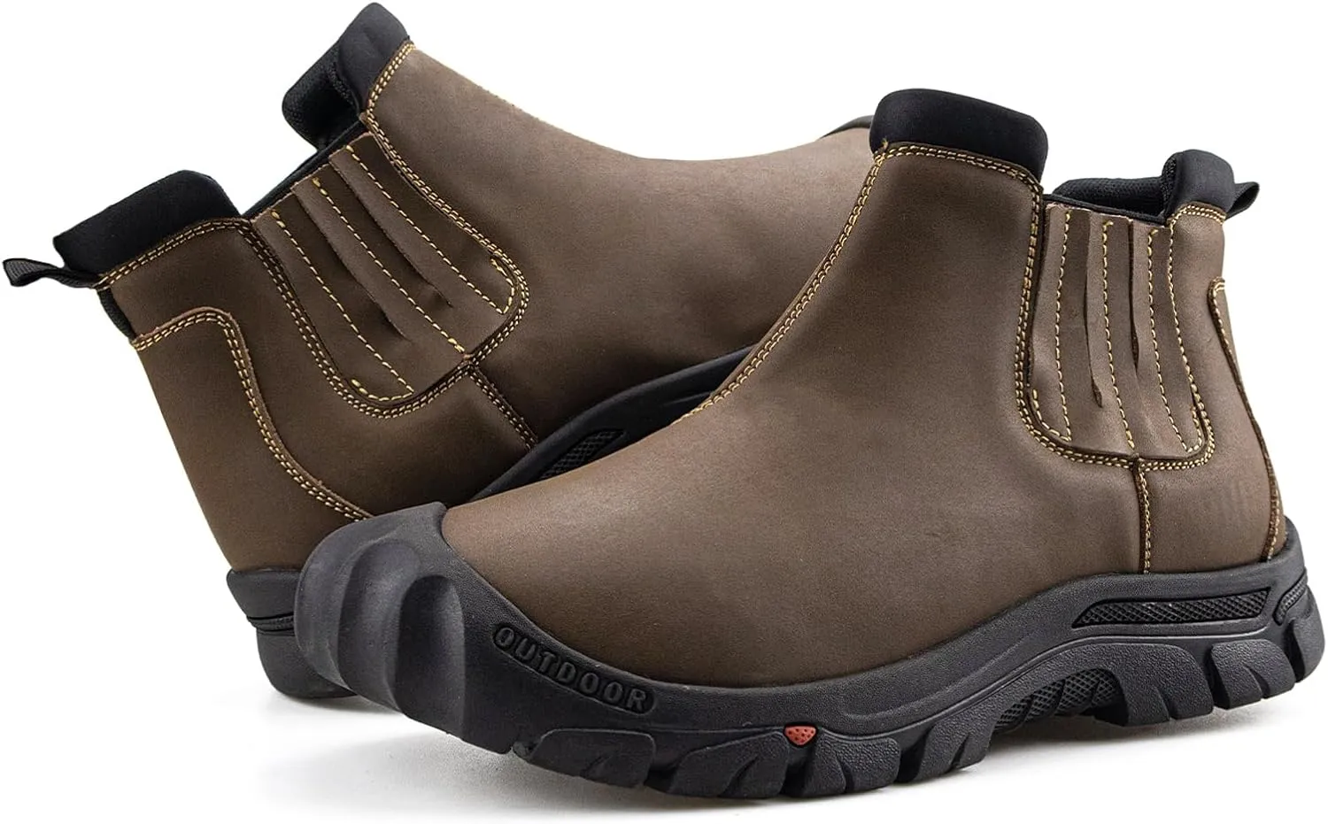 UPIShi Men's Waterproof Work Slip On Snow Boot Leather Outdoor Walking Hiking Casual Shoes