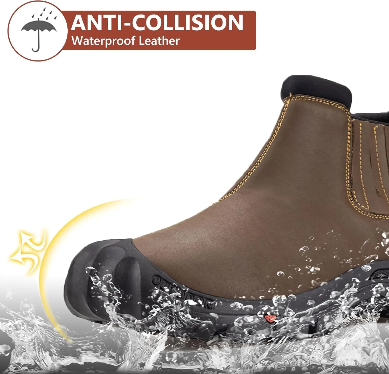 UPIShi Men's Waterproof Work Slip On Snow Boot Leather Outdoor Walking Hiking Casual Shoes
