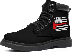 USA Flag American Patriotic Boots, Custom Bike Booties with Name, Stars Stripes Lace up Leather Ankle Combat Boot for Women Men