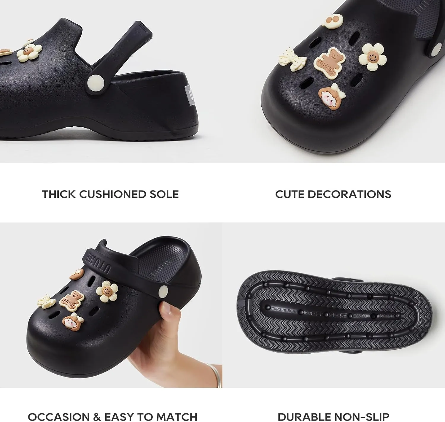 utune Women Platform Clogs with Strap Cute Summer Garden Shoes Ladies Beach Pool Sandals Thick Sole House Slippers Lightweight Non Slip