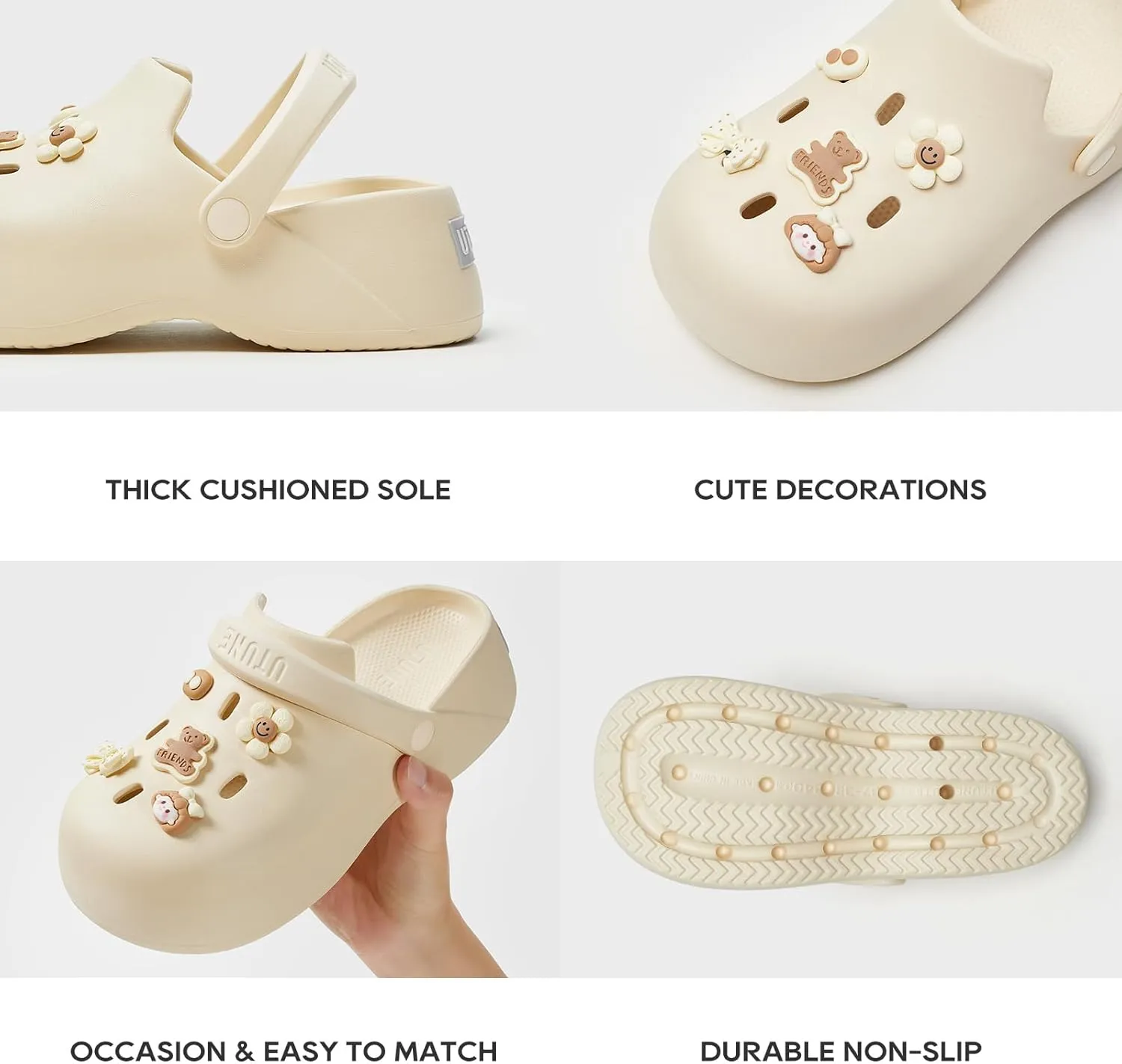 utune Women Platform Clogs with Strap Cute Summer Garden Shoes Ladies Beach Pool Sandals Thick Sole House Slippers Lightweight Non Slip