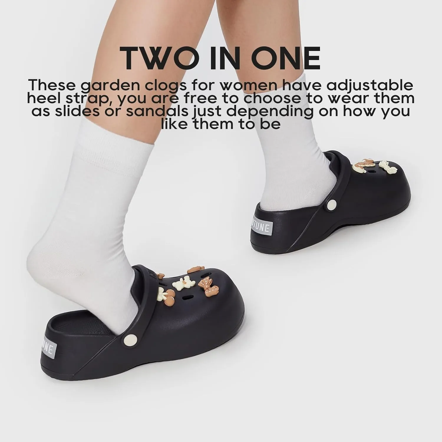 utune Women Platform Clogs with Strap Cute Summer Garden Shoes Ladies Beach Pool Sandals Thick Sole House Slippers Lightweight Non Slip