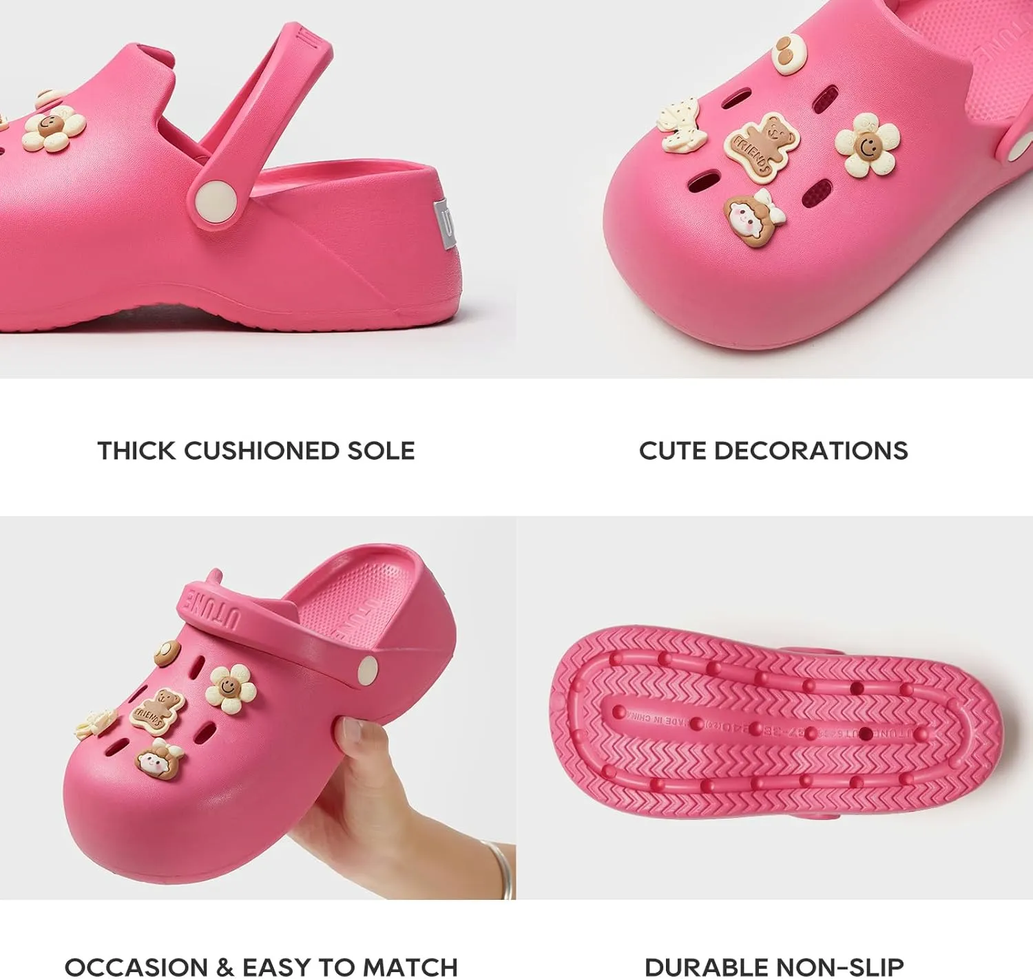 utune Women Platform Clogs with Strap Cute Summer Garden Shoes Ladies Beach Pool Sandals Thick Sole House Slippers Lightweight Non Slip