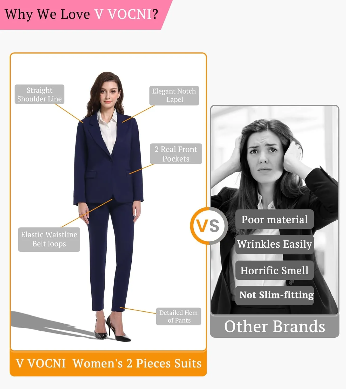 V VOCNI Women's Suits 2 Piece Set Office Business One Button Slim Fit Blazer Pants Suit Set Dressy Casual Workwear Outfits