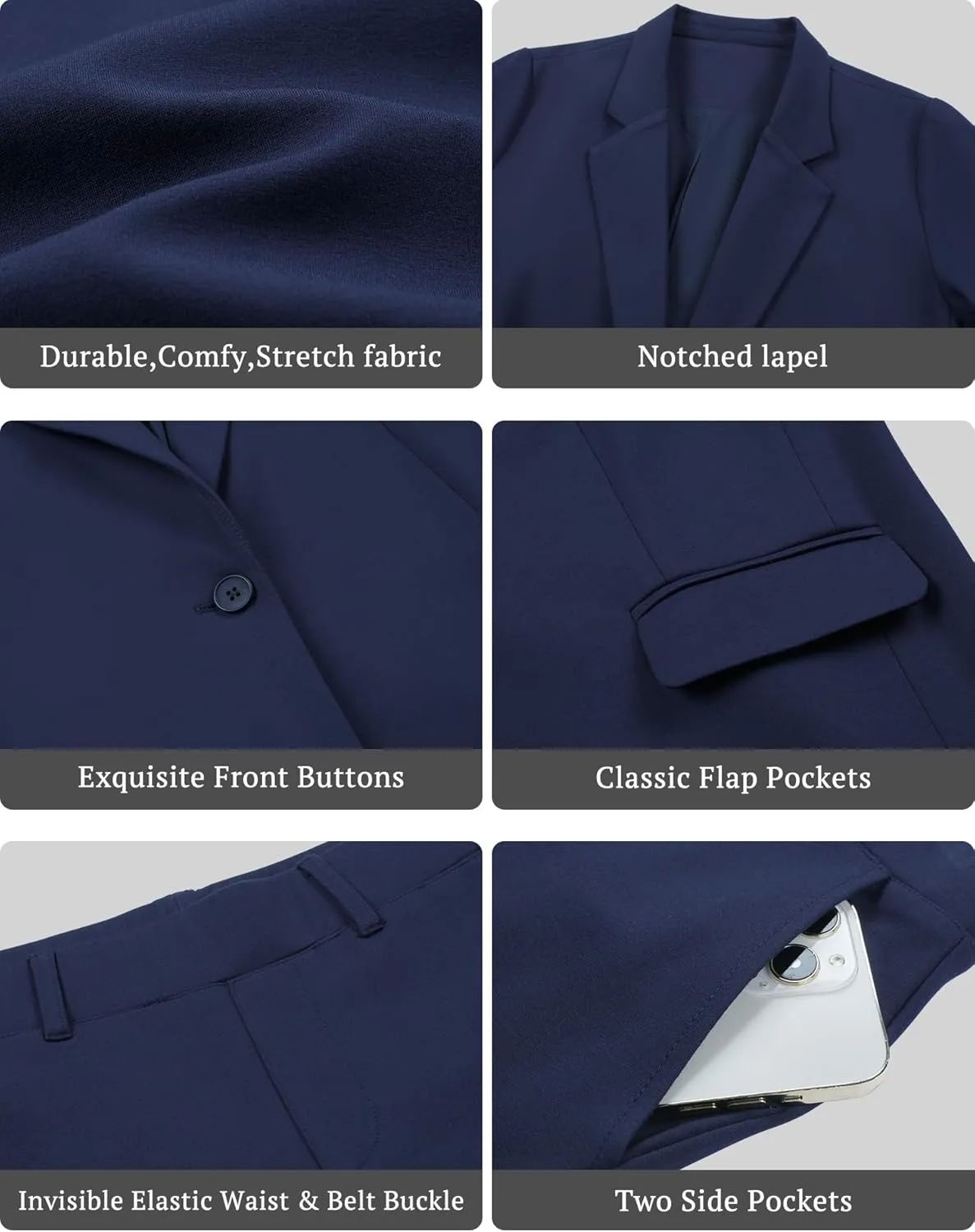 V VOCNI Women's Suits 2 Piece Set Office Business One Button Slim Fit Blazer Pants Suit Set Dressy Casual Workwear Outfits
