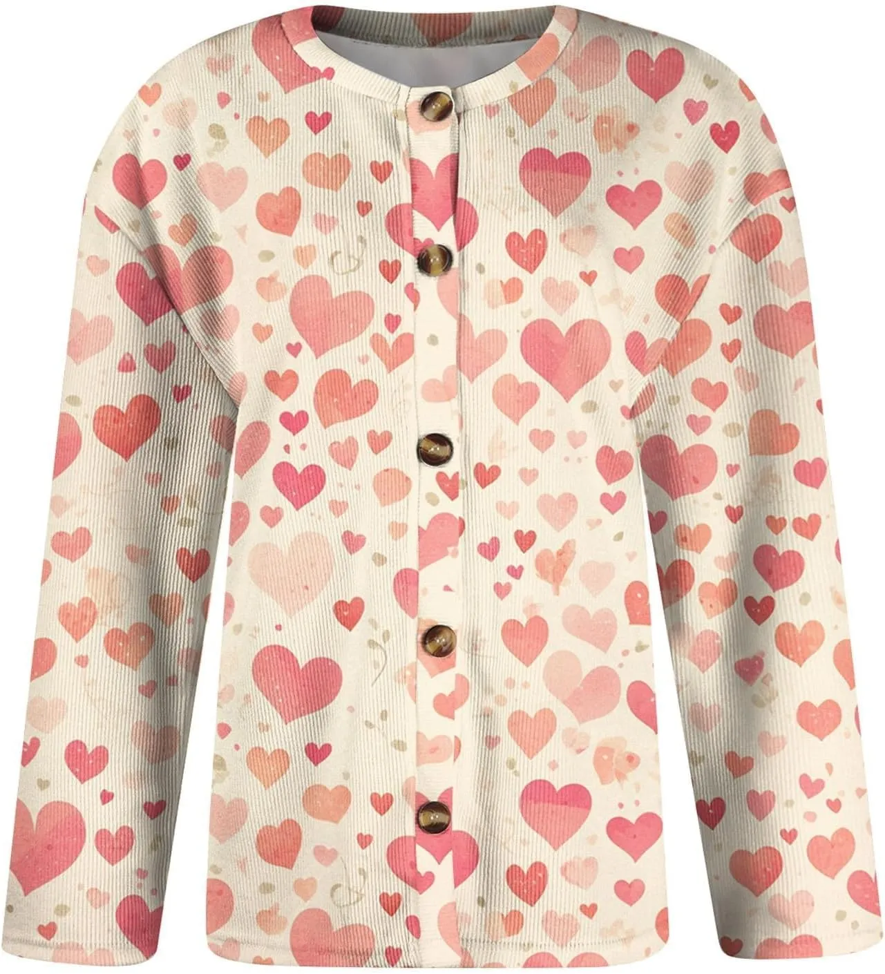 Valentines Cardigan for Women 2025 Lightweight Plus Size Cute Heart Print Long Sleeve Button Open Front Knit Sweater
