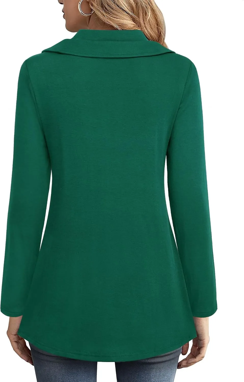 VALOLIA Womens Long Sleeve Tops Fall Winter Buttons Side Tulip Hem Lapel Pullover Sweatshirt