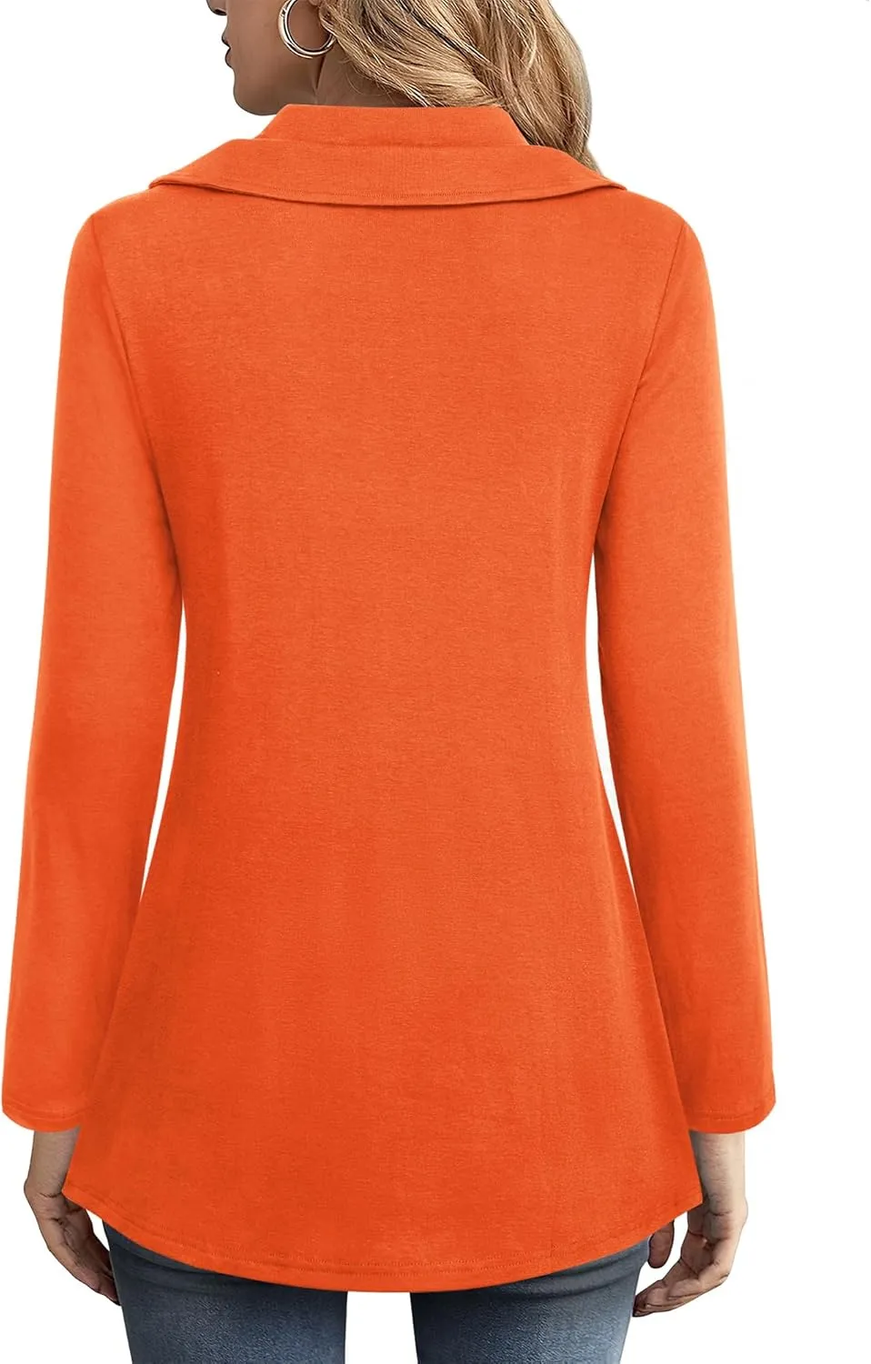 VALOLIA Womens Long Sleeve Tops Fall Winter Buttons Side Tulip Hem Lapel Pullover Sweatshirt