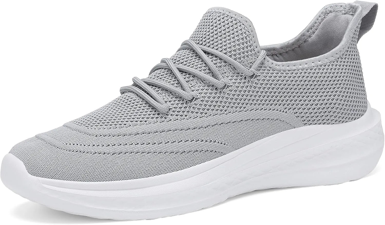 VAMJAM Men's Running Shoes Slip On Walking Shoes Non Slip Lightweight Workout Shoes Breathable Gym Sneakers Fashion Mesh Sneakers LightGray Size 14