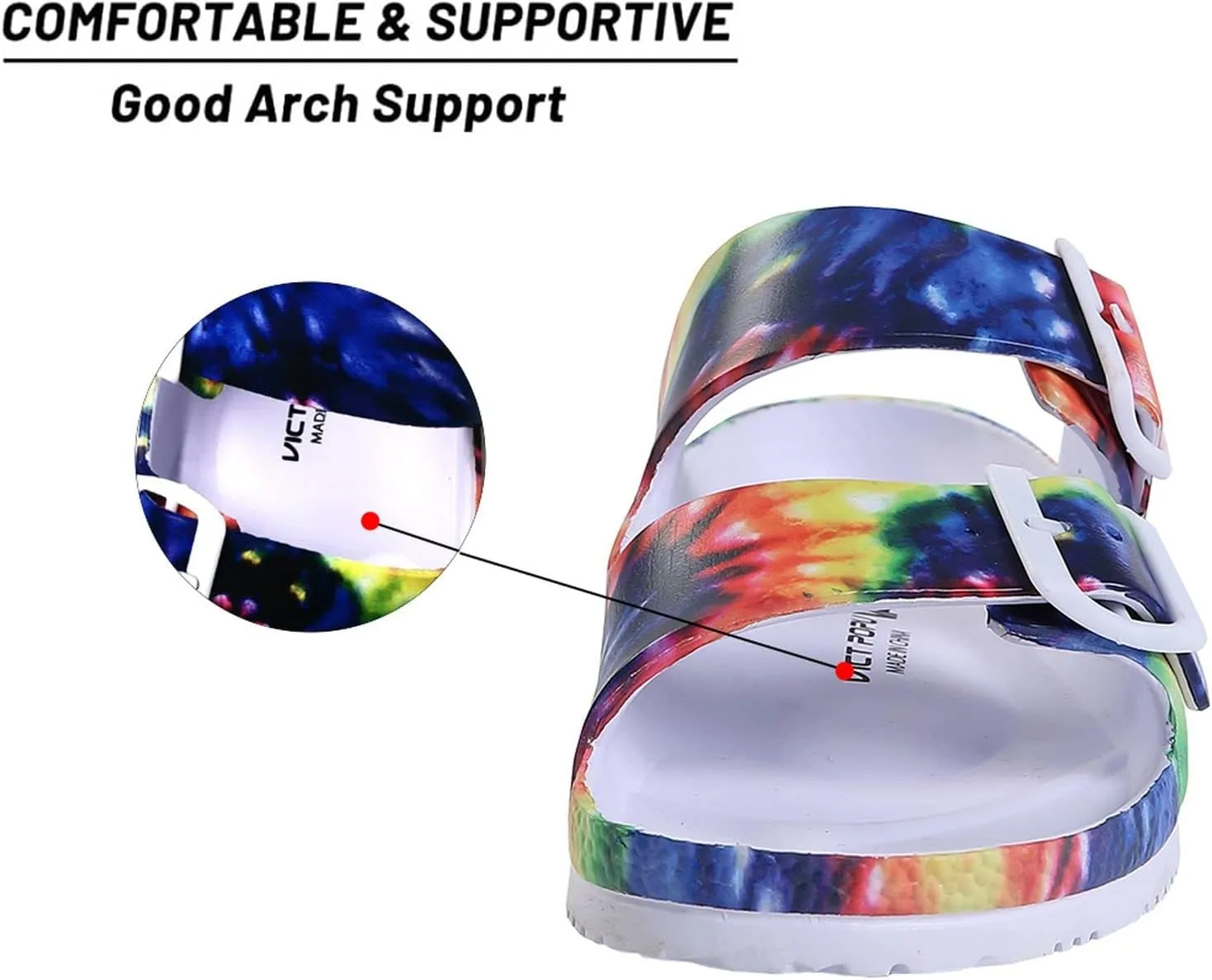 VICT POPU Womens Sandals Adjustable Double Buckle Strap Waterproof EVA Flat Slides