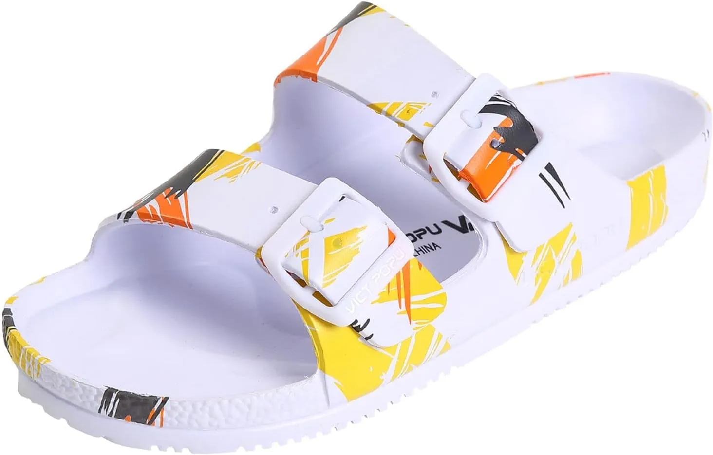 VICT POPU Womens Sandals Adjustable Double Buckle Strap Waterproof EVA Flat Slides