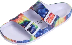 VICT POPU Womens Sandals Adjustable Double Buckle Strap Waterproof EVA Flat Slides