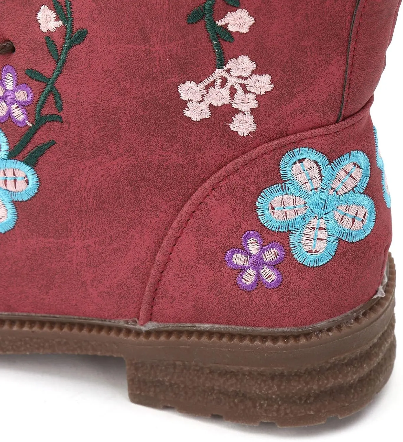 Vintage Combat Boots for Women - Floral Embroidered Suede - Lace Up Low Heel Riding Ankle Booties - 2024 Fall Winter Boots