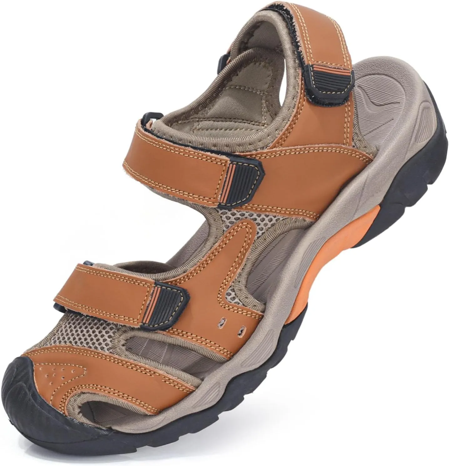 VISIONREAST Mens Leather Sandals - Outdoor Hiking & Waterproof Athletic Sports Sandals - Fisherman Beach Shoes with Closed Toe