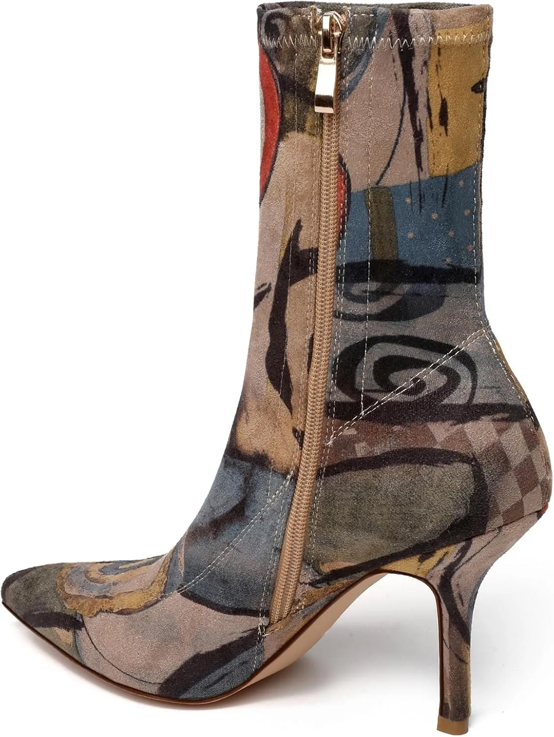 vivianly Stretch Pointed Toe Sock Booties Mid-Calf Ankle Boot Stiletto Heel Boots for Women
