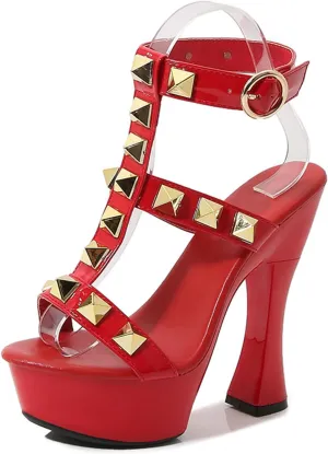 Vujkliy Women's 14CM Thick Heel Rivet Sandals Waterproof Platform Sexy Catwalk Fashion High Heel Sandals
