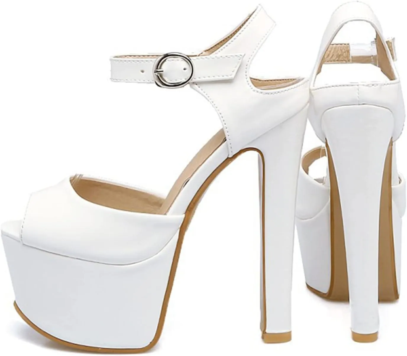 Vujkliy Women's high Heel Sandals Round Toe Fish Mouth Platform Chunky Heels high Heels Sexy Catwalk Plus Size 16CM Sandals