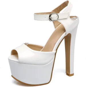 Vujkliy Women's high Heel Sandals Round Toe Fish Mouth Platform Chunky Heels high Heels Sexy Catwalk Plus Size 16CM Sandals