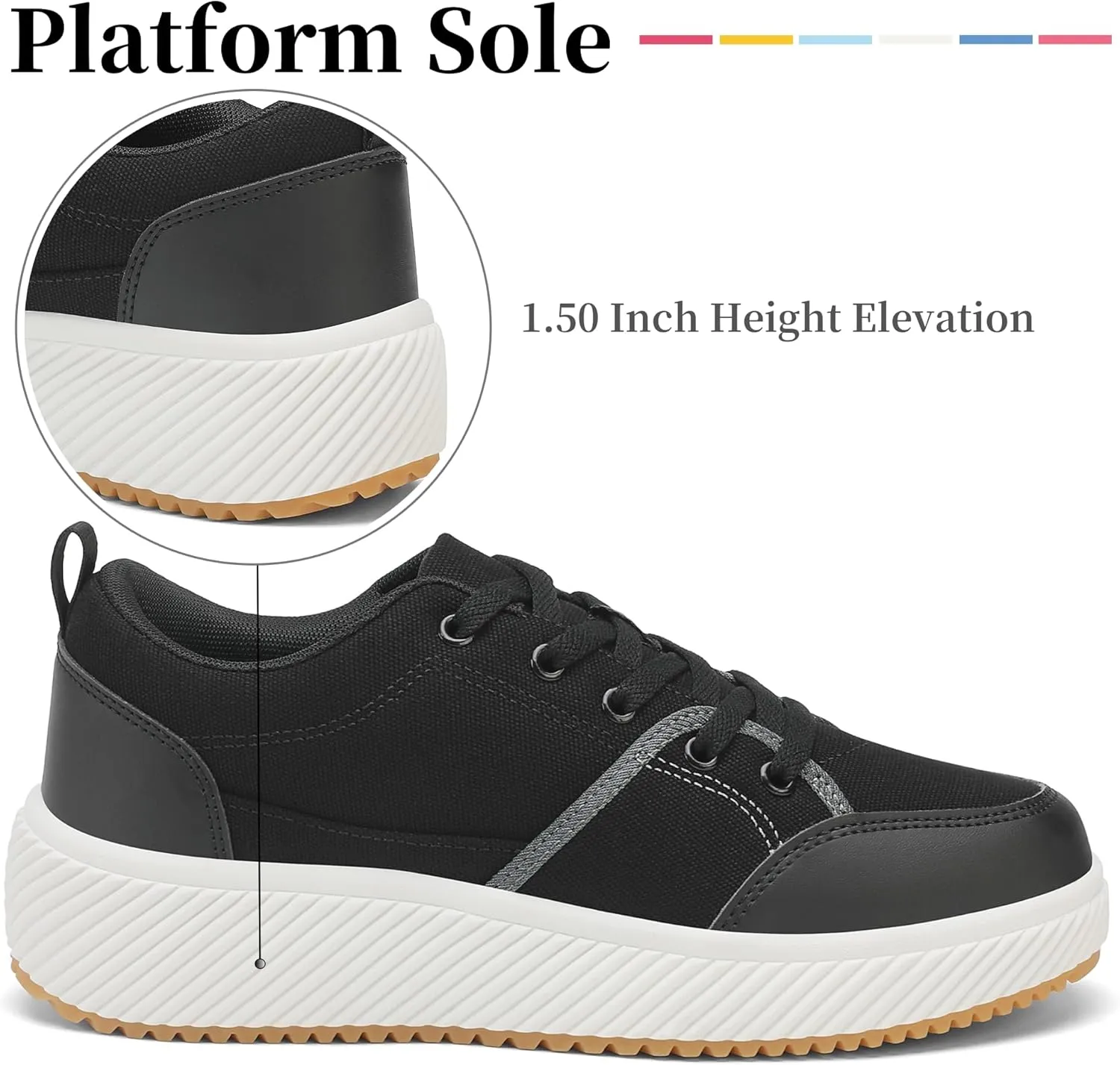 VZQ Women's Fashion Sneakers Lace Up Canvas Platform Shoes Casual Comfortable Low Top Skate Shoe for Walking