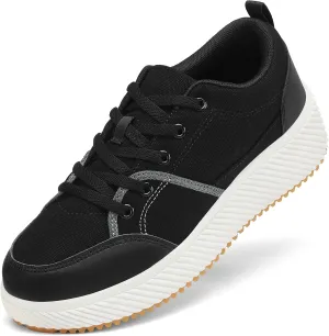 VZQ Women's Fashion Sneakers Lace Up Canvas Platform Shoes Casual Comfortable Low Top Skate Shoe for Walking