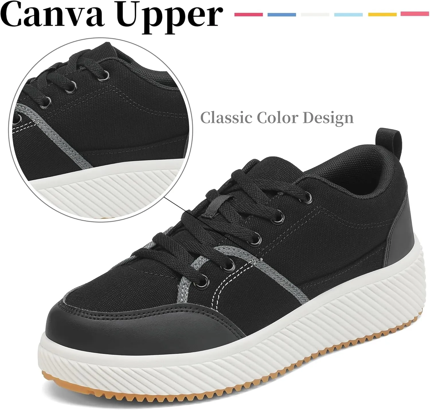 VZQ Women's Fashion Sneakers Lace Up Canvas Platform Shoes Casual Comfortable Low Top Skate Shoe for Walking