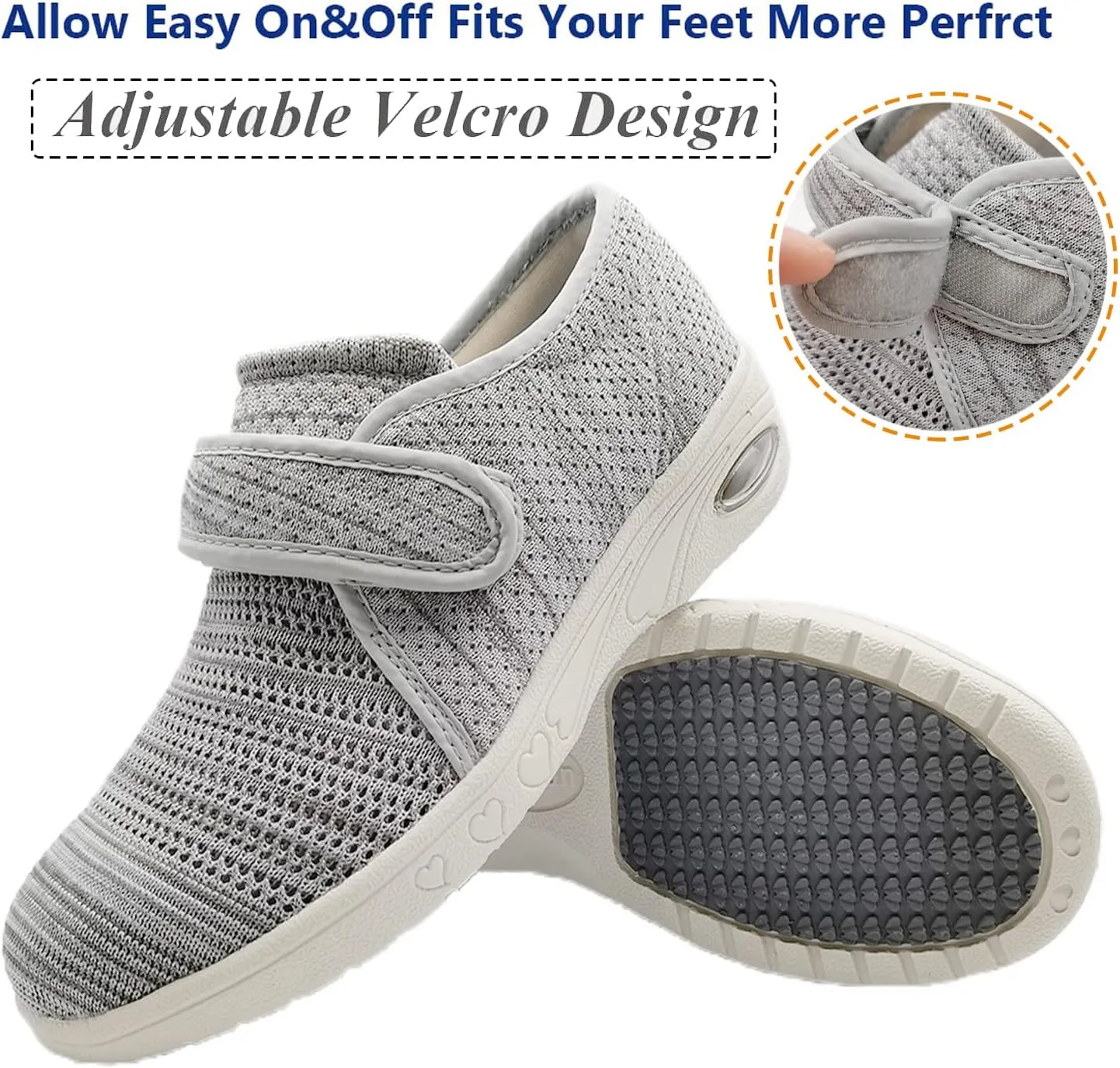 W&LESVAGO Breathable Lightweight Adjustable Diabetic Shoes Wide Width Air Cushion Walking Sneakers for Women Swollen Feet