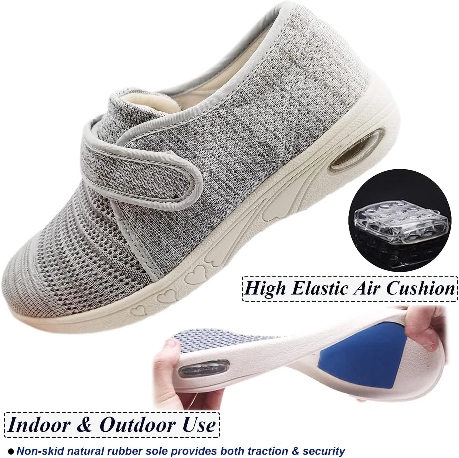 W&LESVAGO Breathable Lightweight Adjustable Diabetic Shoes Wide Width Air Cushion Walking Sneakers for Women Swollen Feet