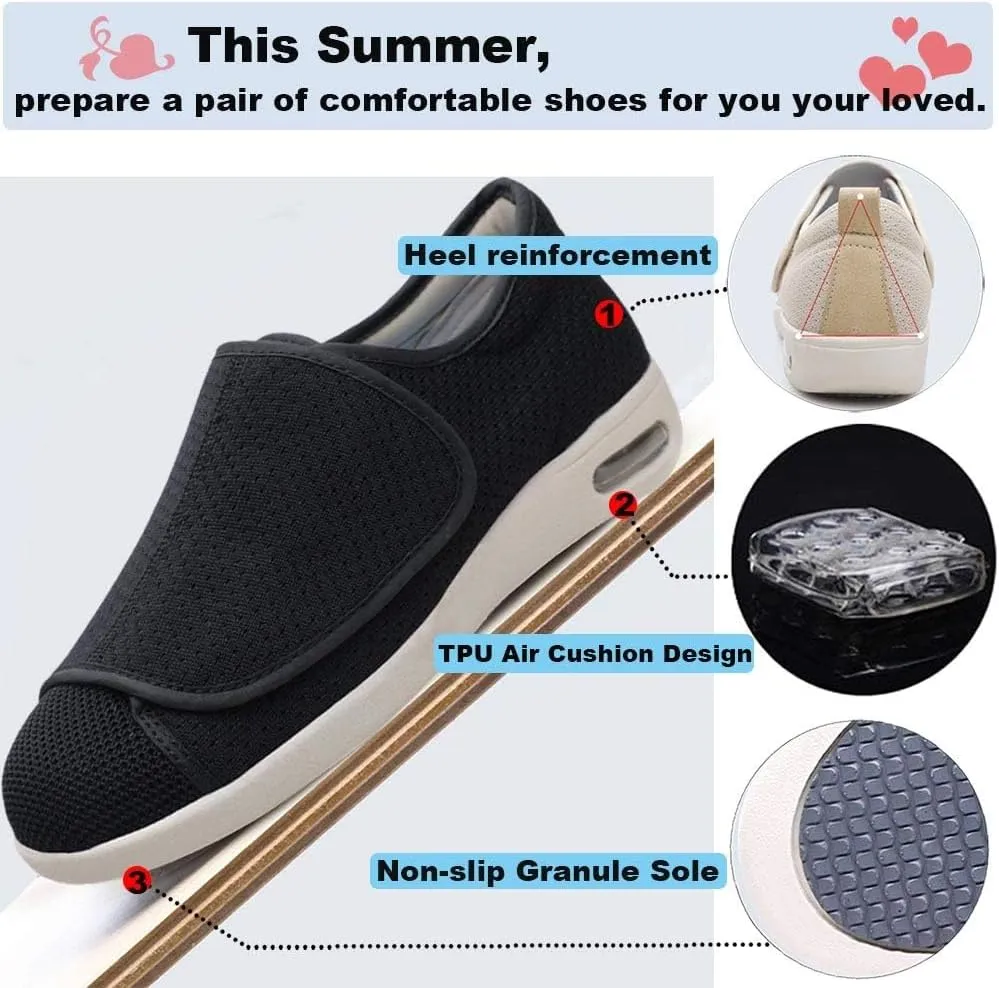 W&LESVAGO Men's Extra Wide Air Cushion Walking Sneakers with Fully Adjustable Closures, Diabetic Edema Shoes for Elderly Outdoor