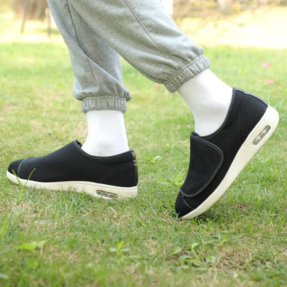 W&LESVAGO Men's Extra Wide Air Cushion Walking Sneakers with Fully Adjustable Closures, Diabetic Edema Shoes for Elderly Outdoor