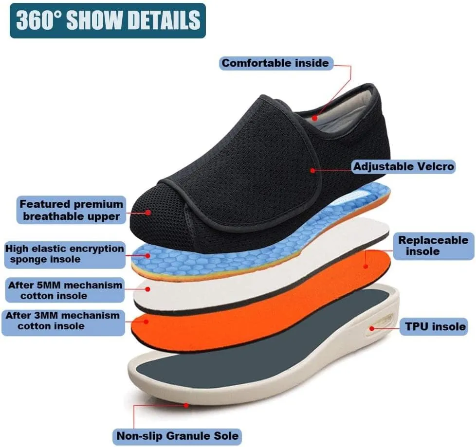 W&LESVAGO Men's Extra Wide Air Cushion Walking Sneakers with Fully Adjustable Closures, Diabetic Edema Shoes for Elderly Outdoor