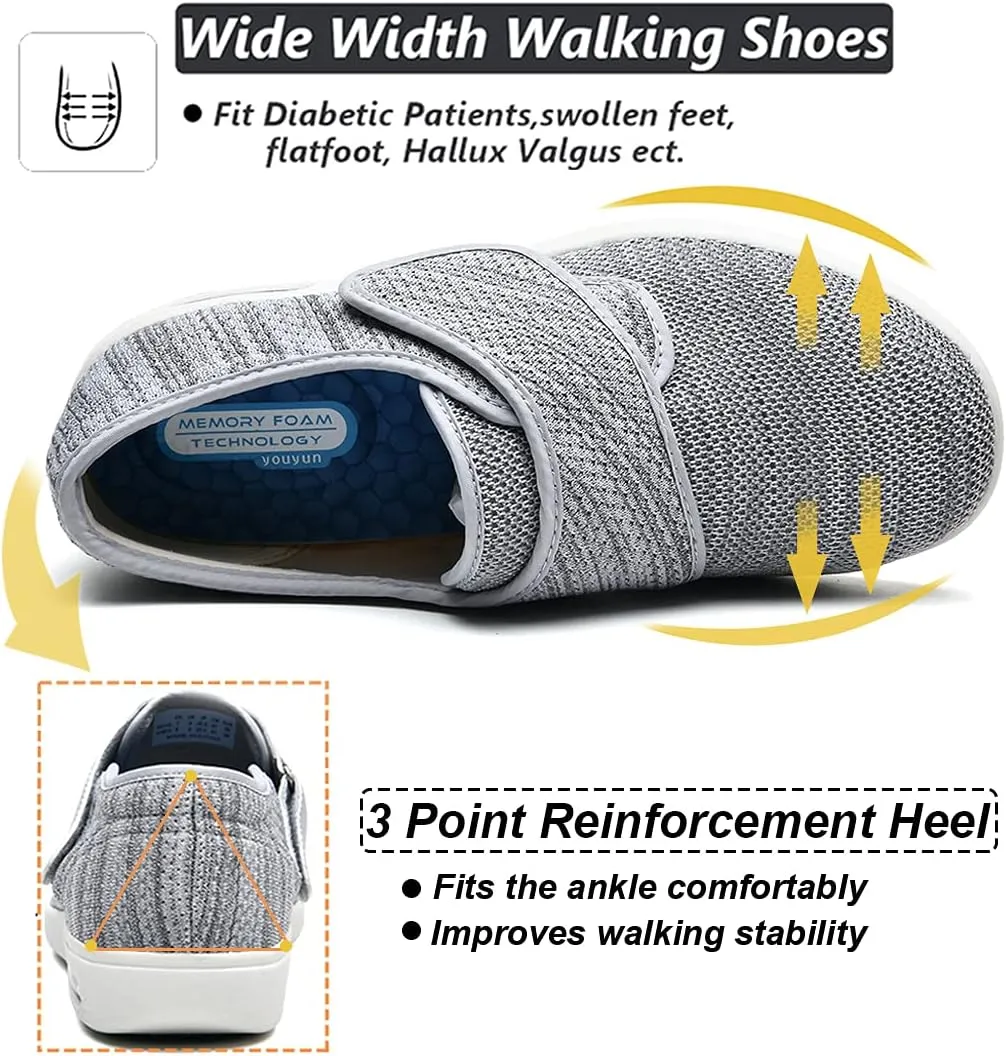 W&LESVAGO Women's Wide Width Diabetic Shoes, Breathable Lightweight Walking Sneakers for Edema Arthritis Swollen Feet