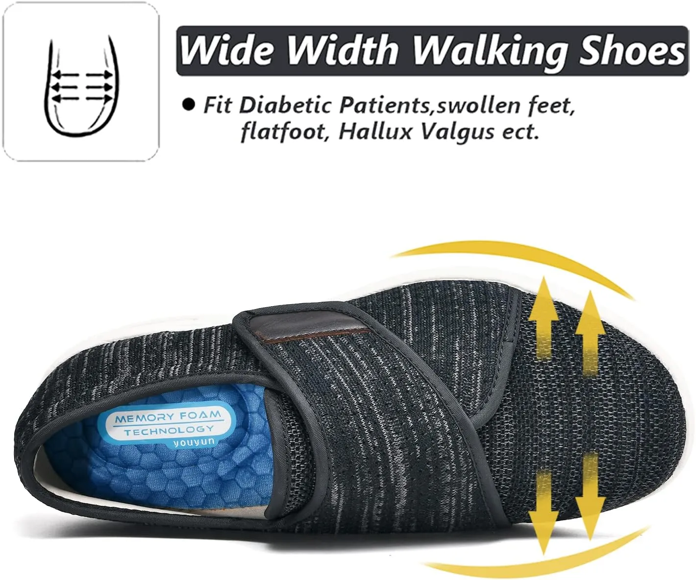 W&LESVAGO Women's Wide Width Diabetic Walking Shoes with Adjustable Closures,Non-Slip Lightweight Sneakers with Classic Air Cushion for Diabetic Edema Plantar Fasciitis
