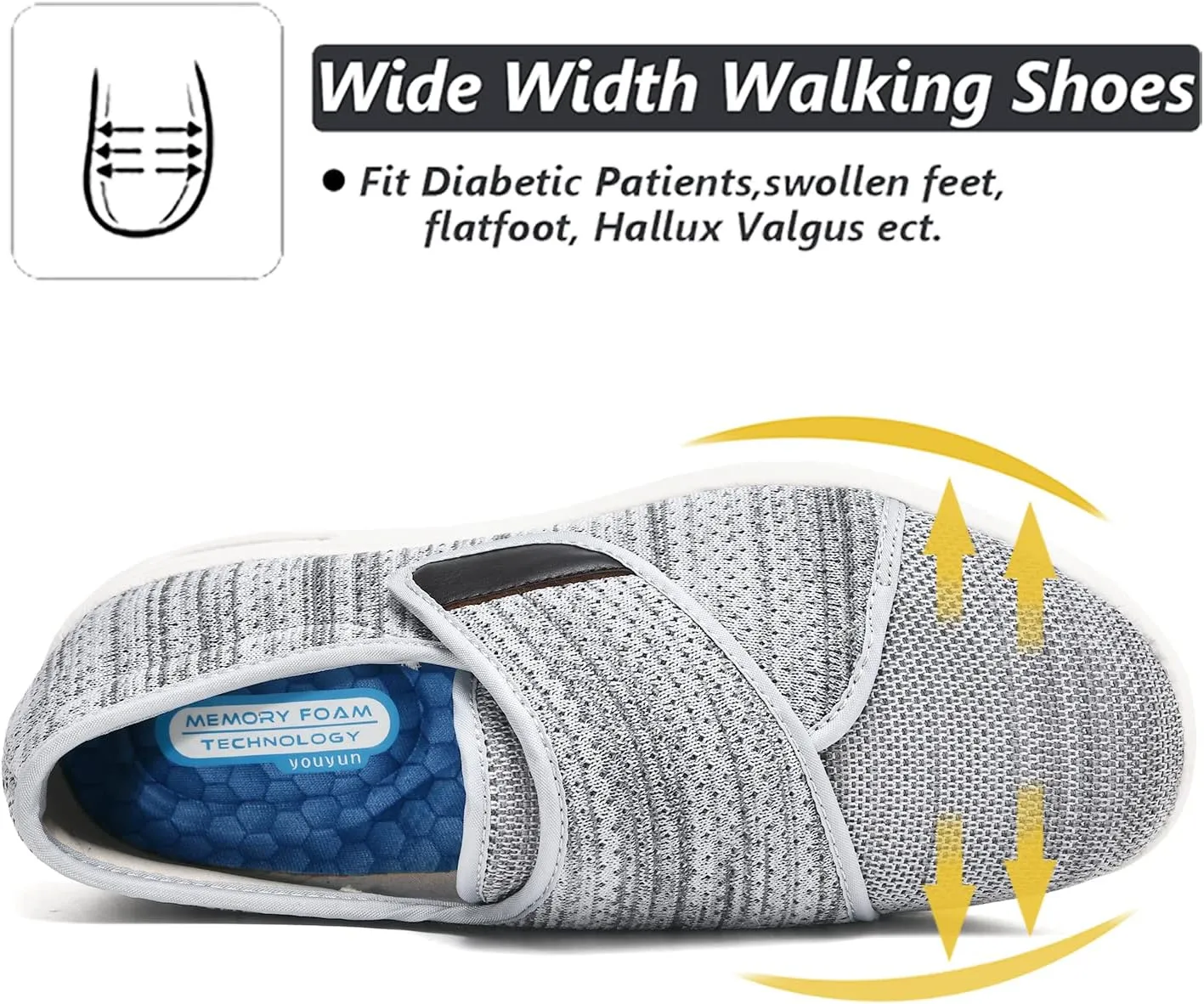 W&LESVAGO Women's Wide Width Diabetic Walking Shoes with Adjustable Closures,Non-Slip Lightweight Sneakers with Classic Air Cushion for Diabetic Edema Plantar Fasciitis