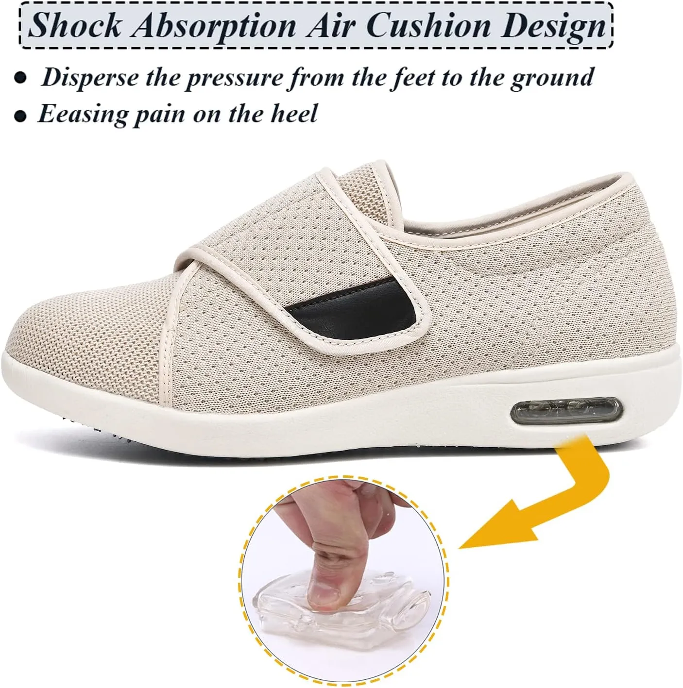W&LESVAGO Women's Wide Width Diabetic Walking Shoes with Adjustable Closures,Non-Slip Lightweight Sneakers with Classic Air Cushion for Diabetic Edema Plantar Fasciitis