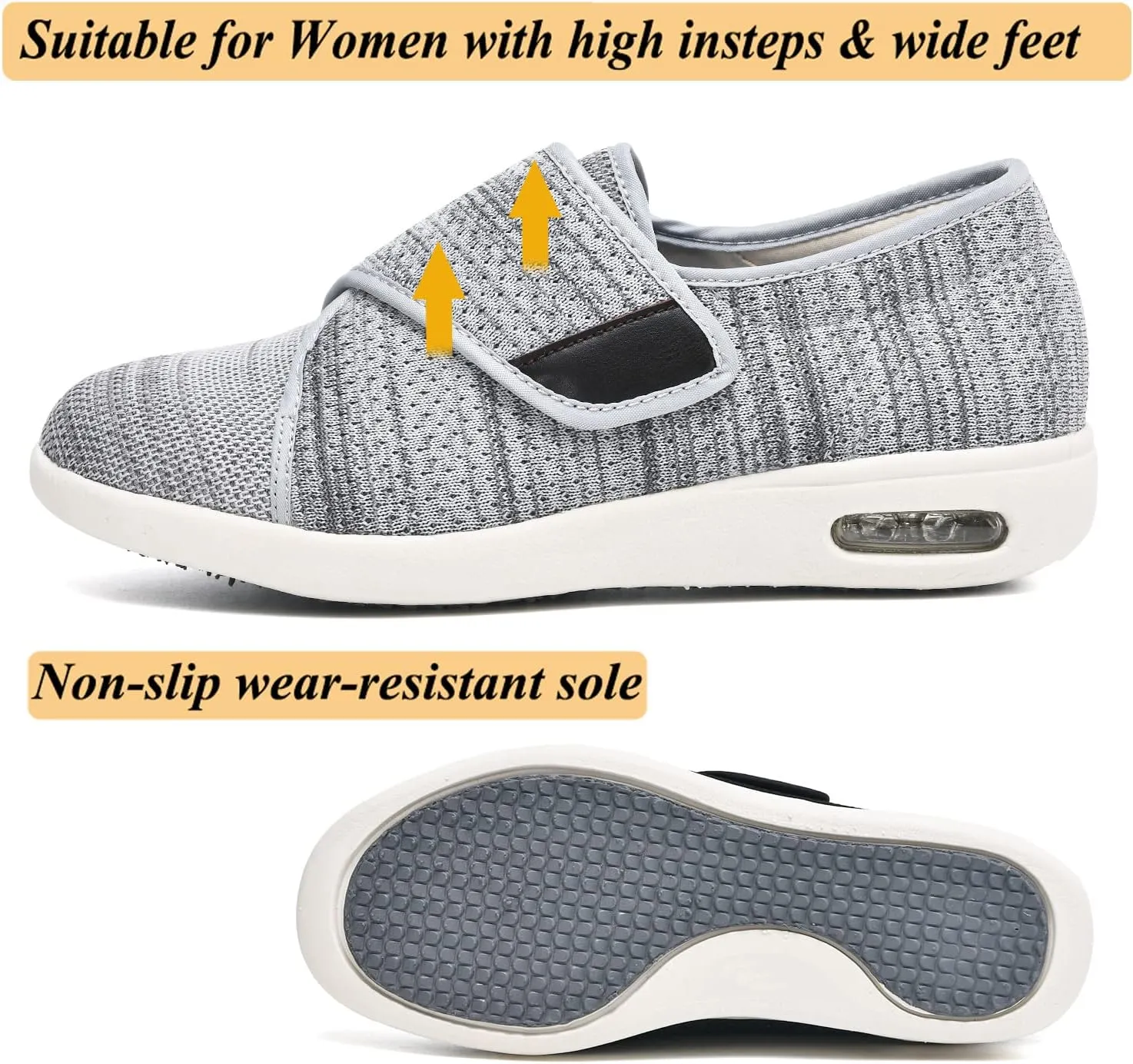 W&LESVAGO Women's Wide Width Diabetic Walking Shoes with Adjustable Closures,Non-Slip Lightweight Sneakers with Classic Air Cushion for Diabetic Edema Plantar Fasciitis