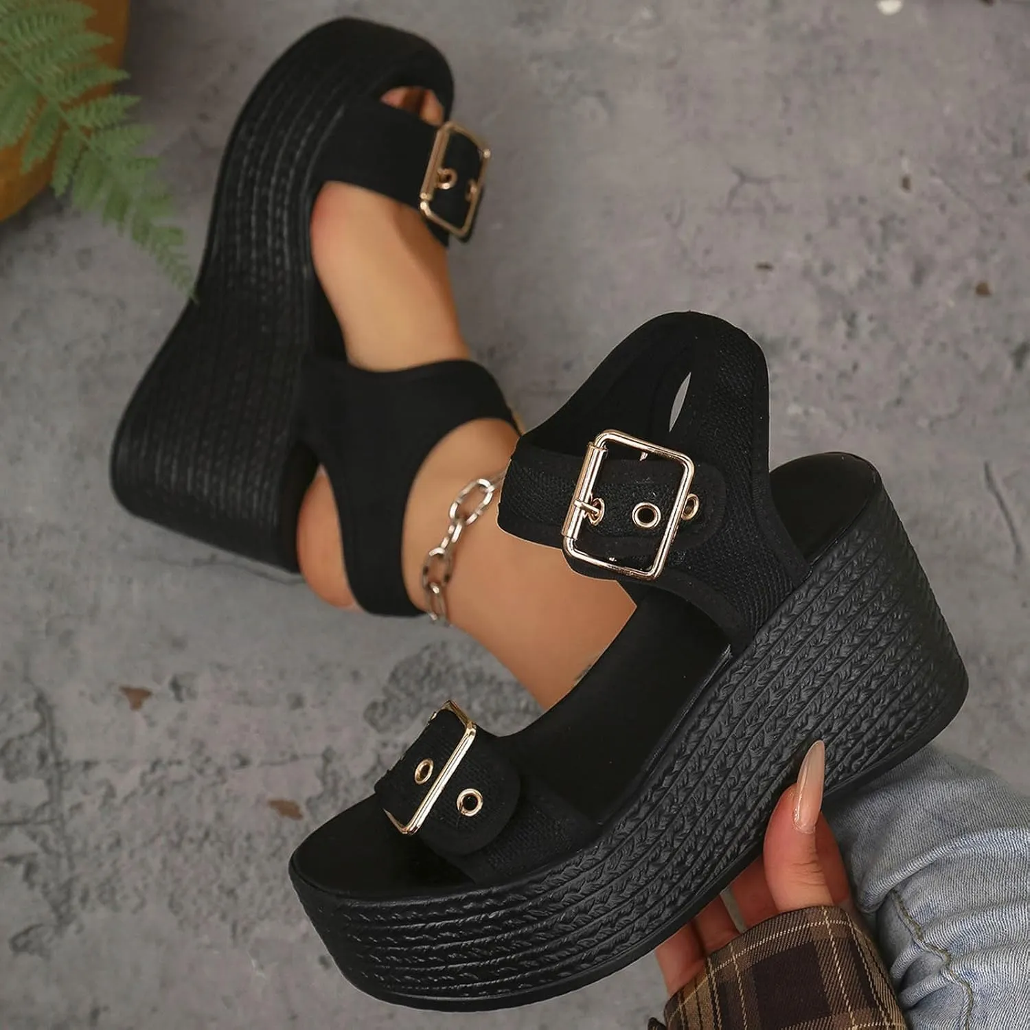 Waterproof Platform Sandals For Women 2025 Party Casual Wedges Sandal Double Buckle Strap Open Toe Chunky High Heel Shoes