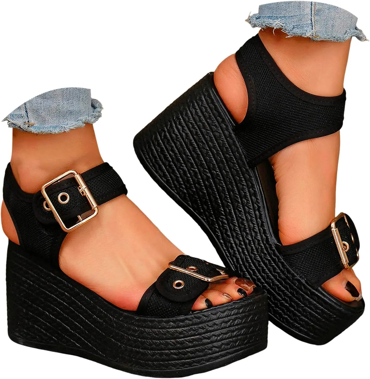 Waterproof Platform Sandals For Women 2025 Party Casual Wedges Sandal Double Buckle Strap Open Toe Chunky High Heel Shoes