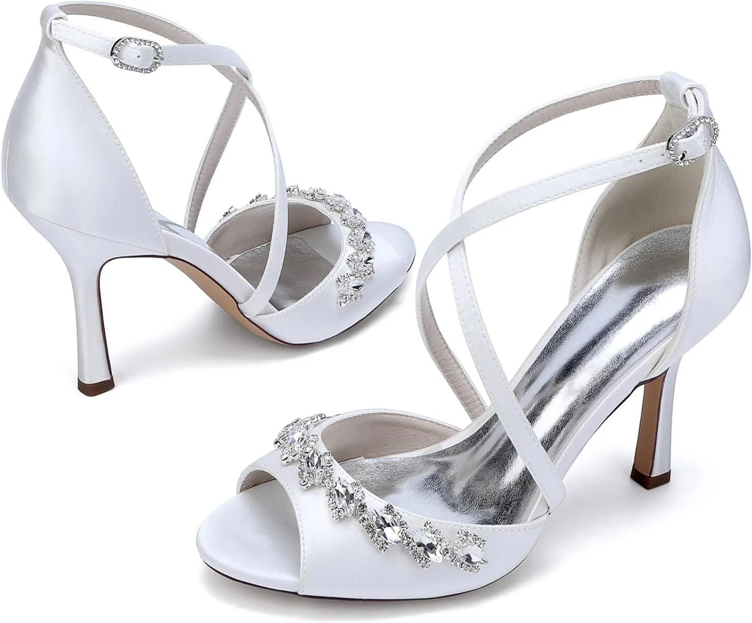 Wedding Bridal Shoes High Heels for Women 9.5Cm Bridal Stiletto Heels Open Toe Ankle Strap Heeled Sandals for Dressy Party