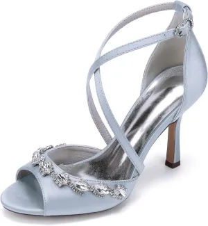 Wedding Bridal Shoes High Heels for Women 9.5Cm Bridal Stiletto Heels Open Toe Ankle Strap Heeled Sandals for Dressy Party