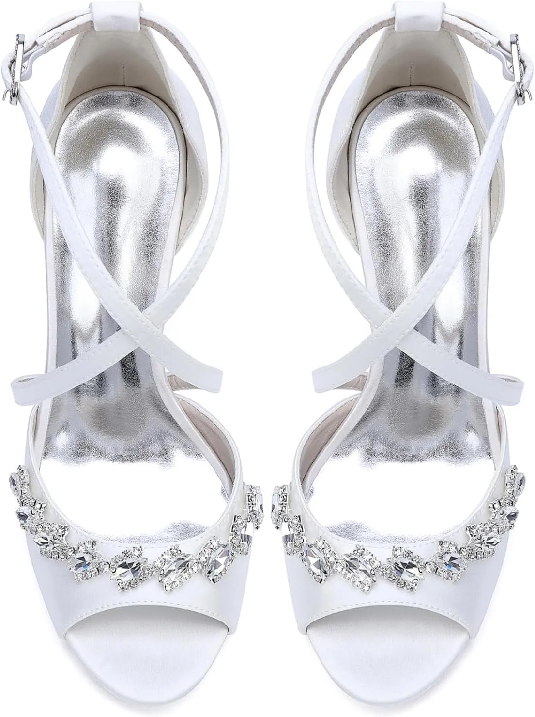Wedding Bridal Shoes High Heels for Women 9.5Cm Bridal Stiletto Heels Open Toe Ankle Strap Heeled Sandals for Dressy Party
